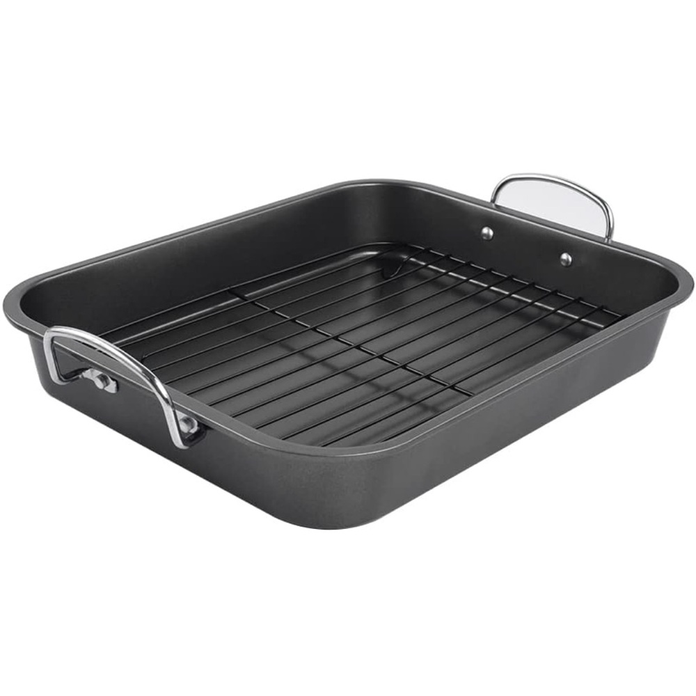 Nonstick Black Roasting Pan with Rack - 16 Inch Rectangular Dishwasher Safe - Picture 4 of 5
